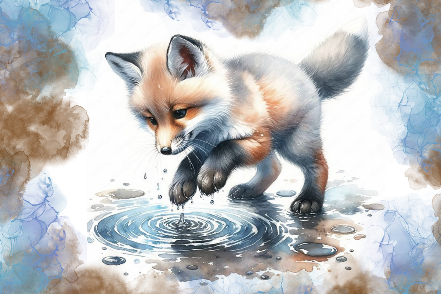 Tableau Renard flaque d'eau