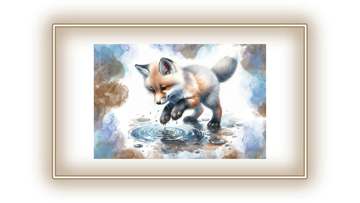 Tableau Renard flaque d'eau