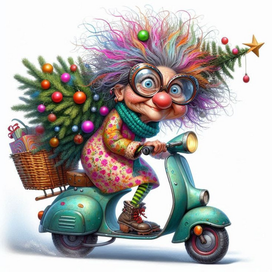 Coffret cadeau: Dessous de verre Mamie et son sapin en moto