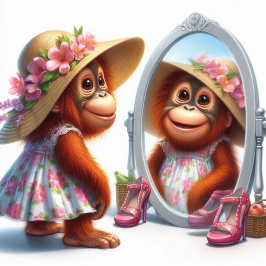 Coffret cadeau: Dessous de verre Un singe qui se regarde dans le miroir