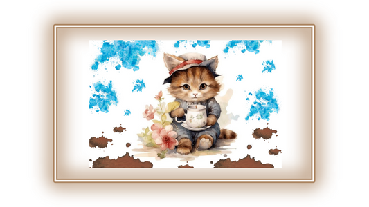 Tableau Chat qui boit son café