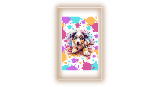 Tableau Chien avec son bout de bois