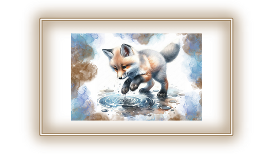 Tableau Renard flaque d'eau