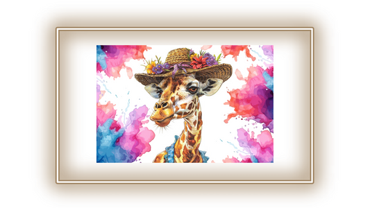 Tableau Girafe avec son chapeau